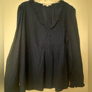 LOFT Blue Ruffled Long Sleeve Blouse
